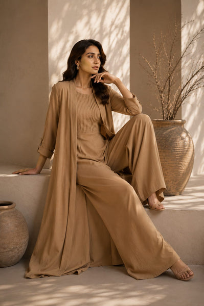 Beige Pleated Jumpsuit – Fama by Sana Sara's