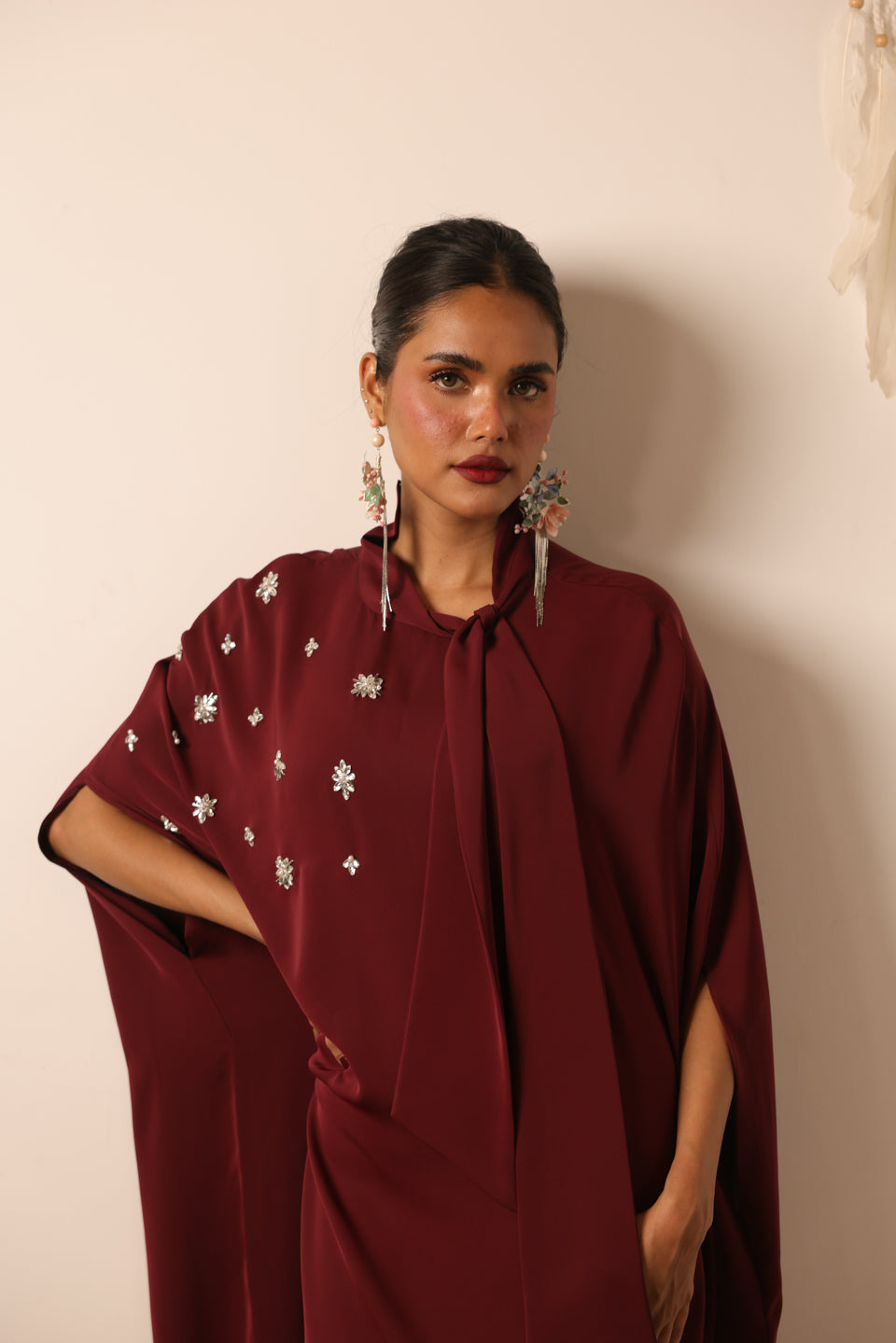 Embellished Cape Maroon