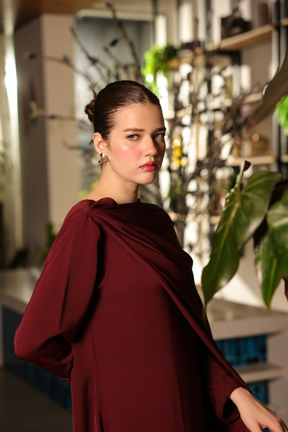 Overlap Drape Set Maroon