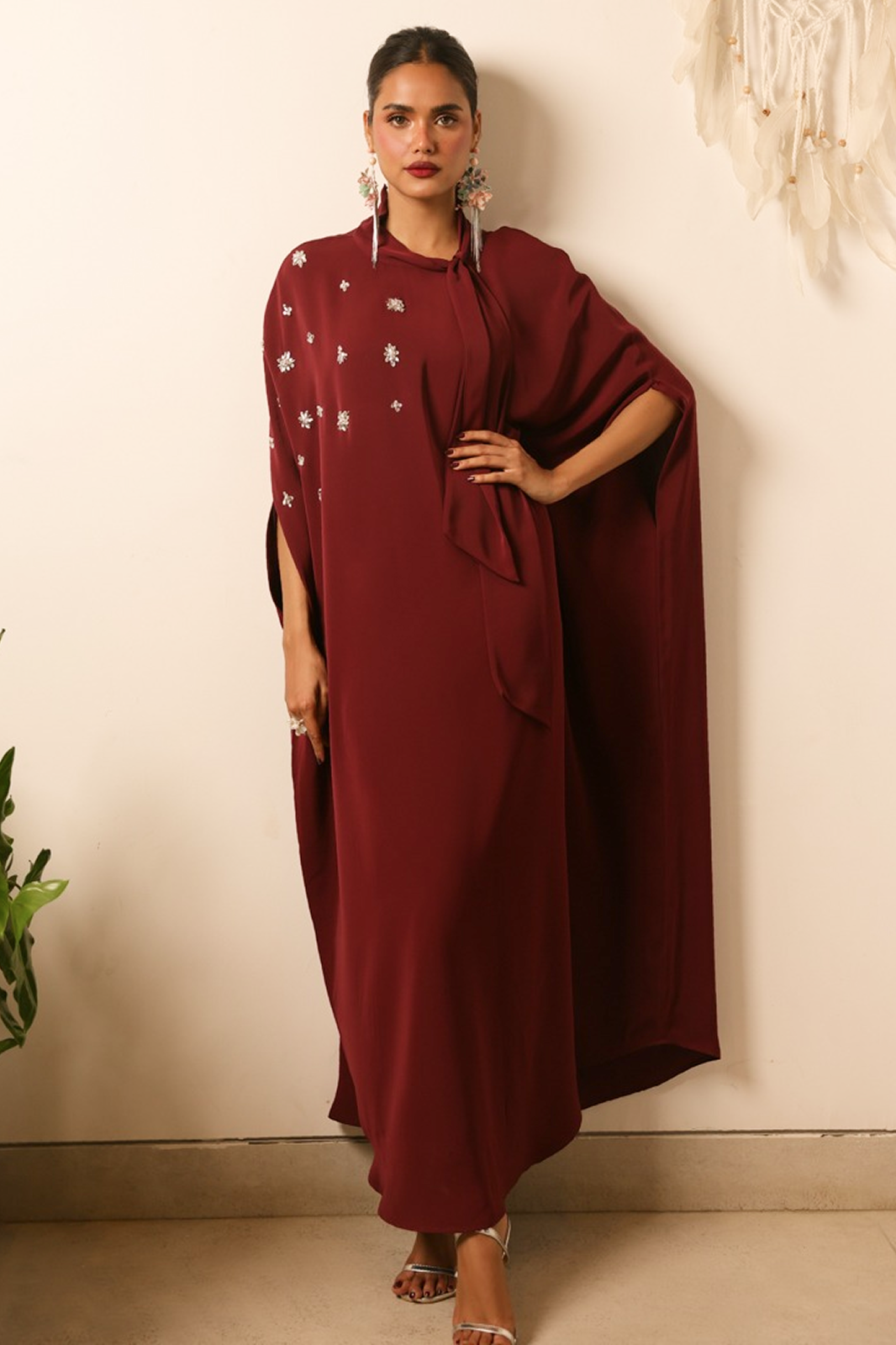 Embellished Cape Maroon