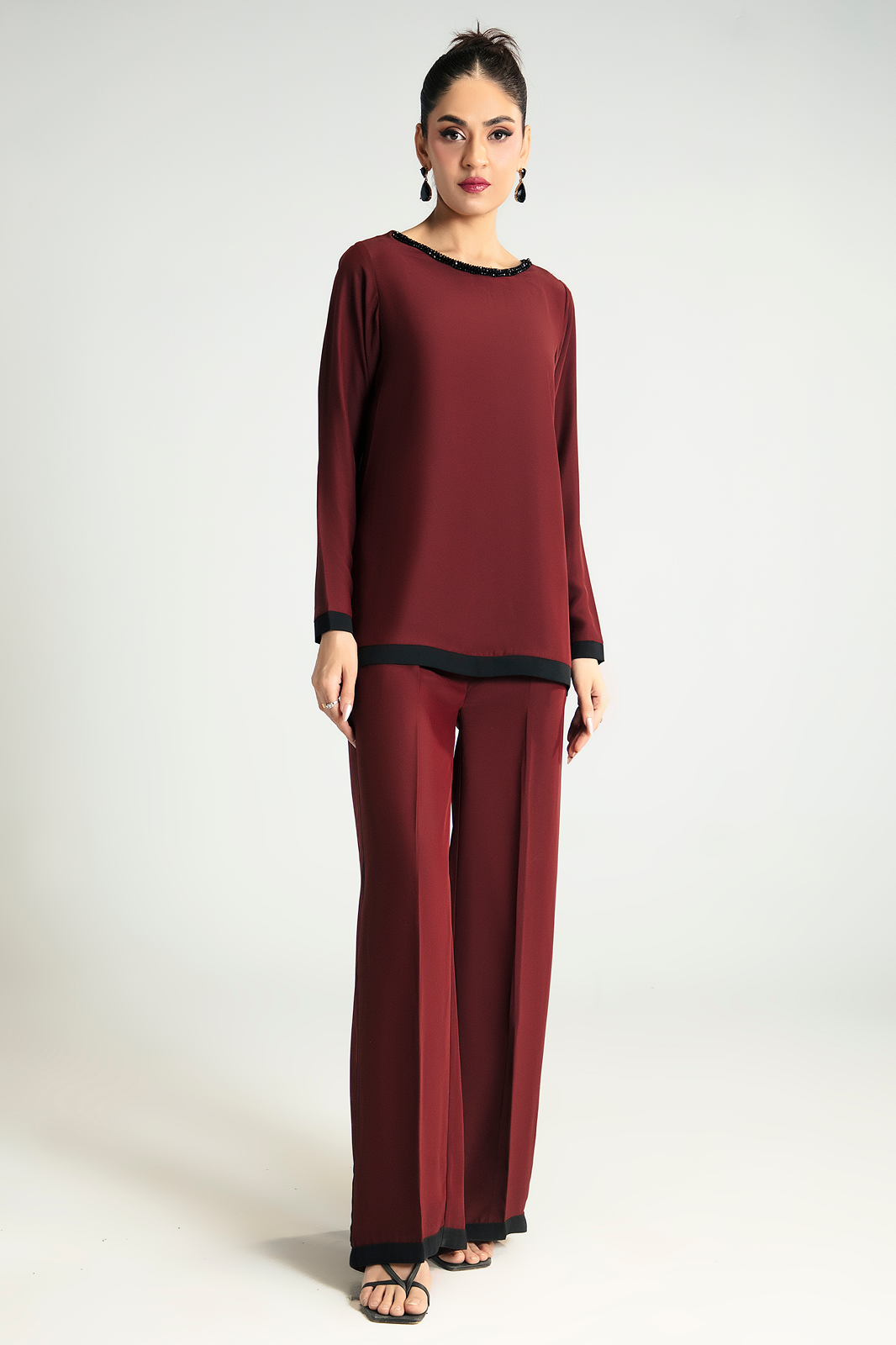 Maroon Embellished cordset