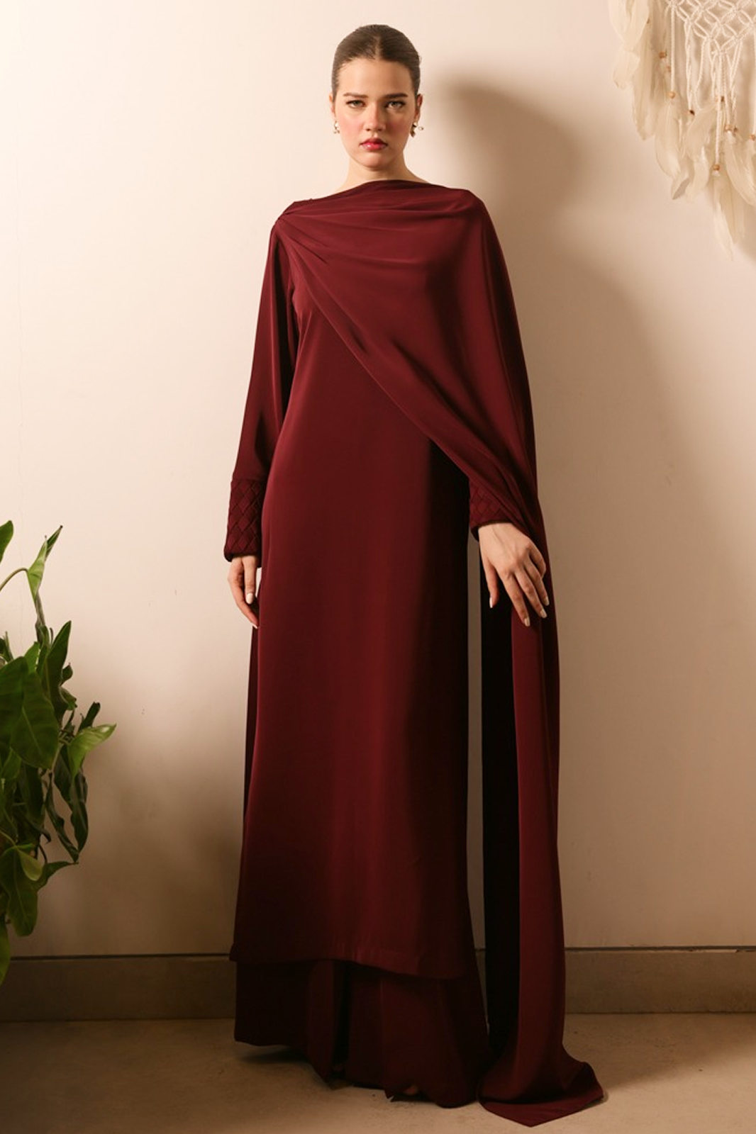 Overlap Drape Set Maroon