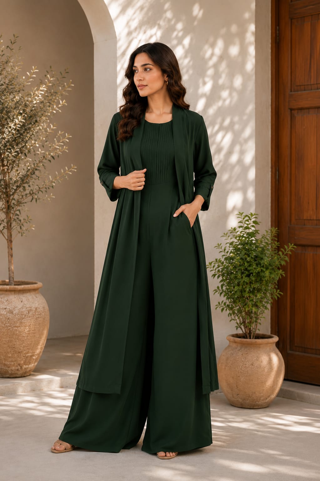 Bottle Green Pleated Jumpsuit