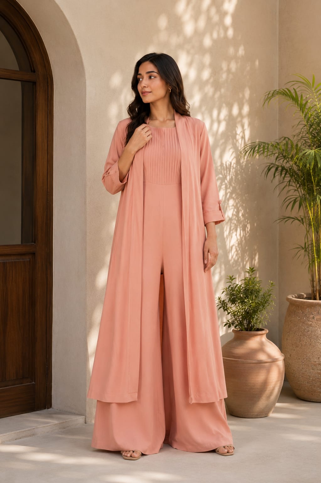 Mauve Pink Pleated Jumpsuit