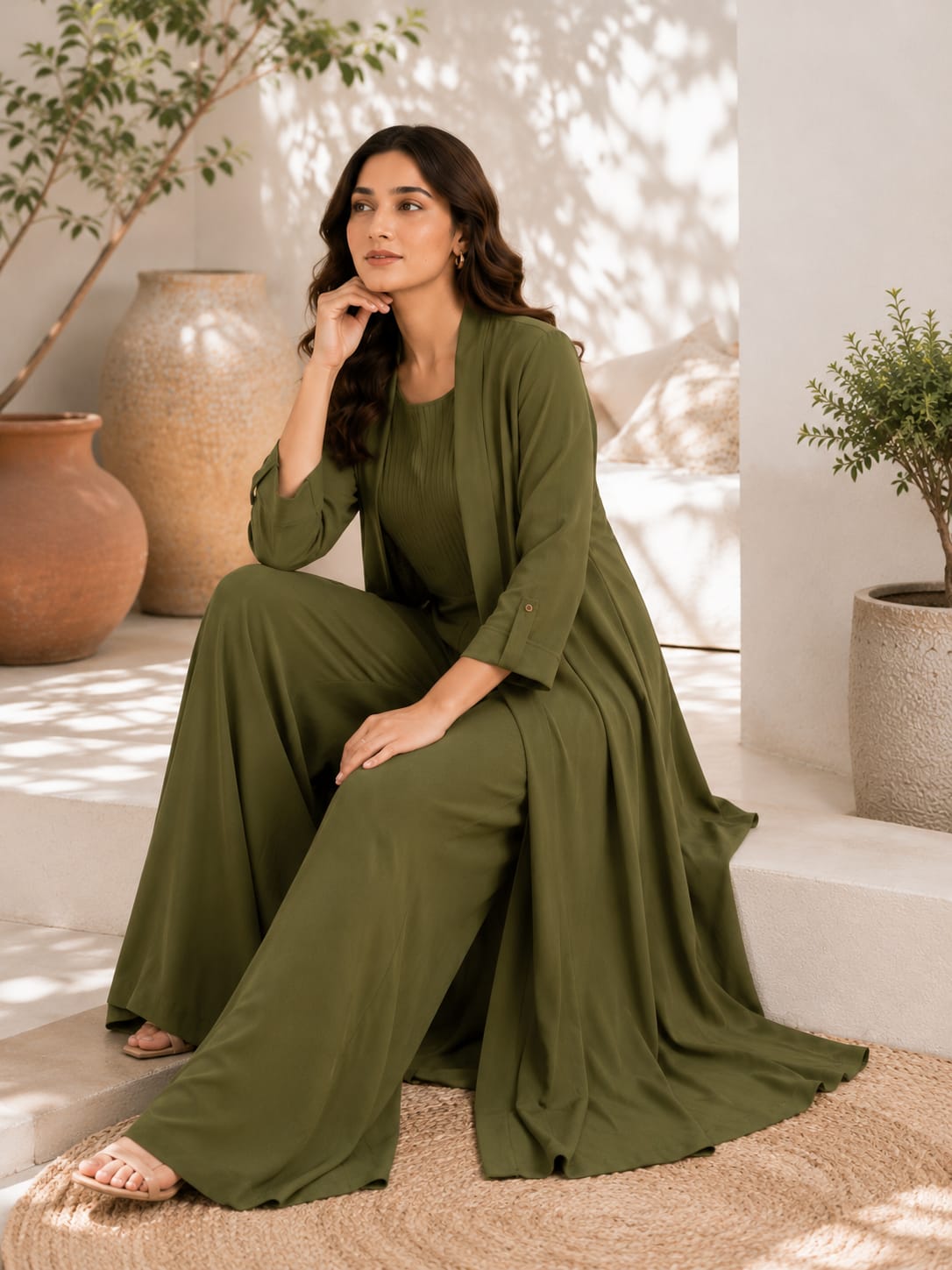 Olive Green Pleated Jumpsuit