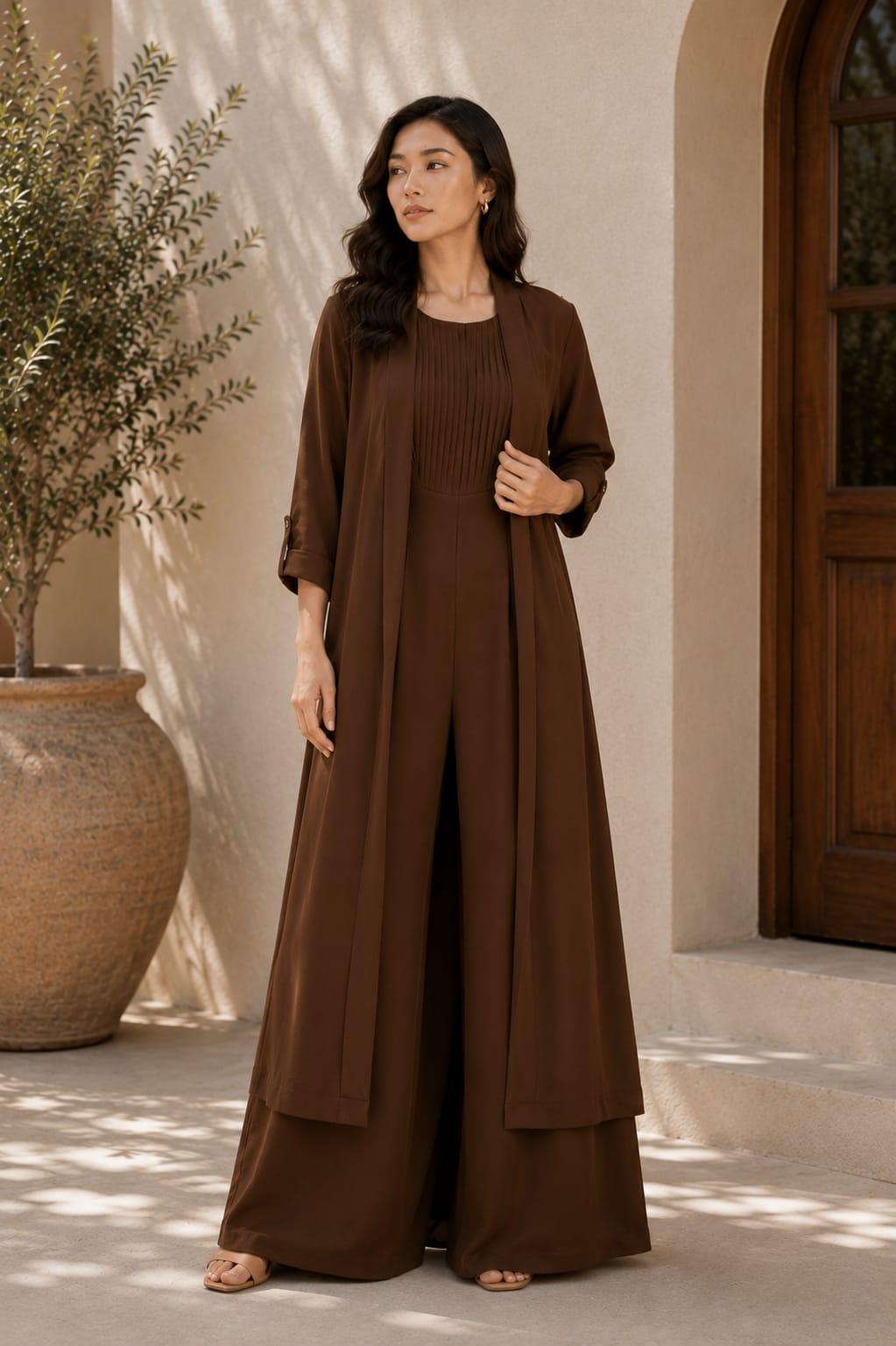 Dark Brown Pleated Jumpsuit