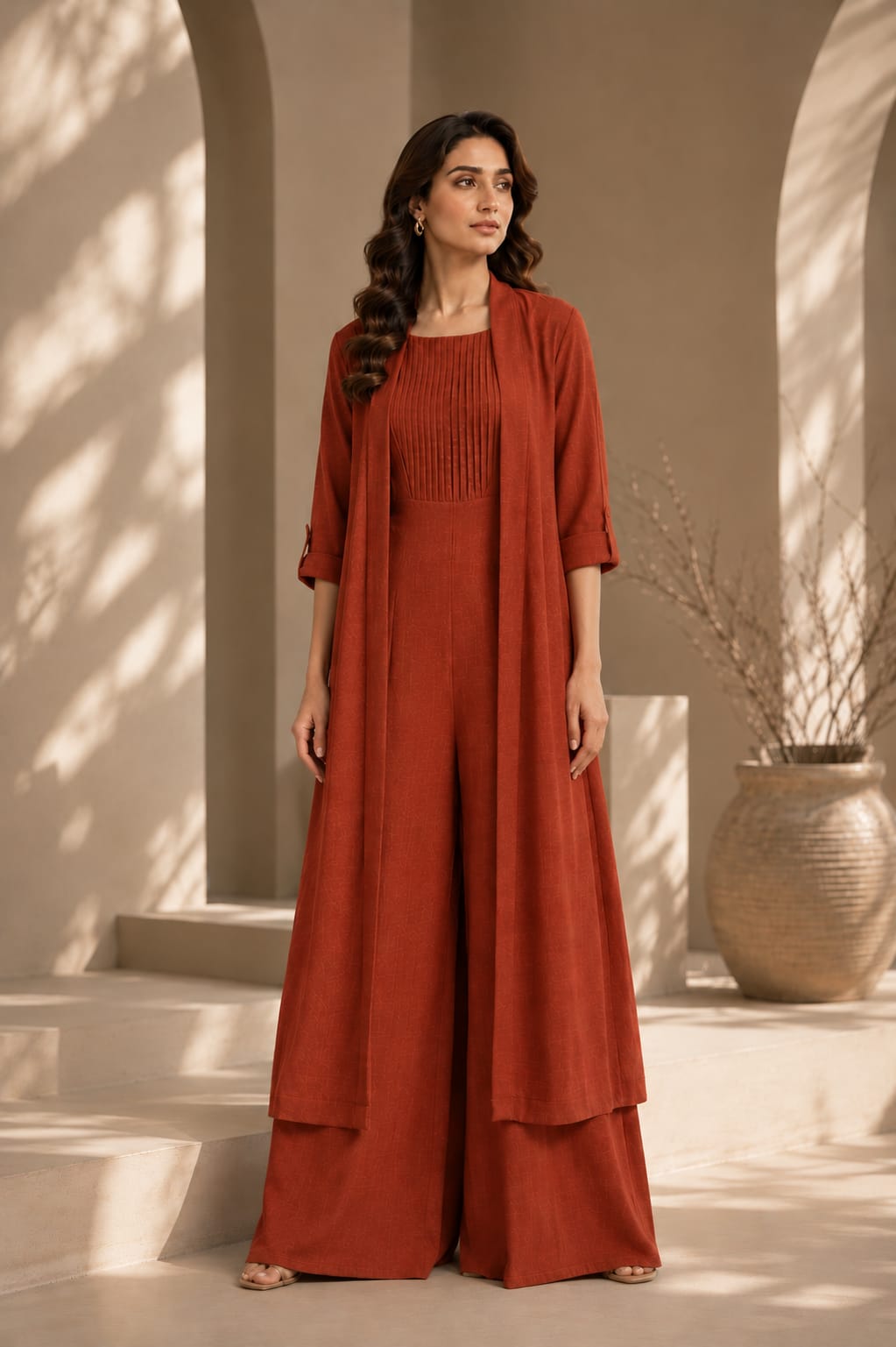 Rust  Pleated Jumpsuit