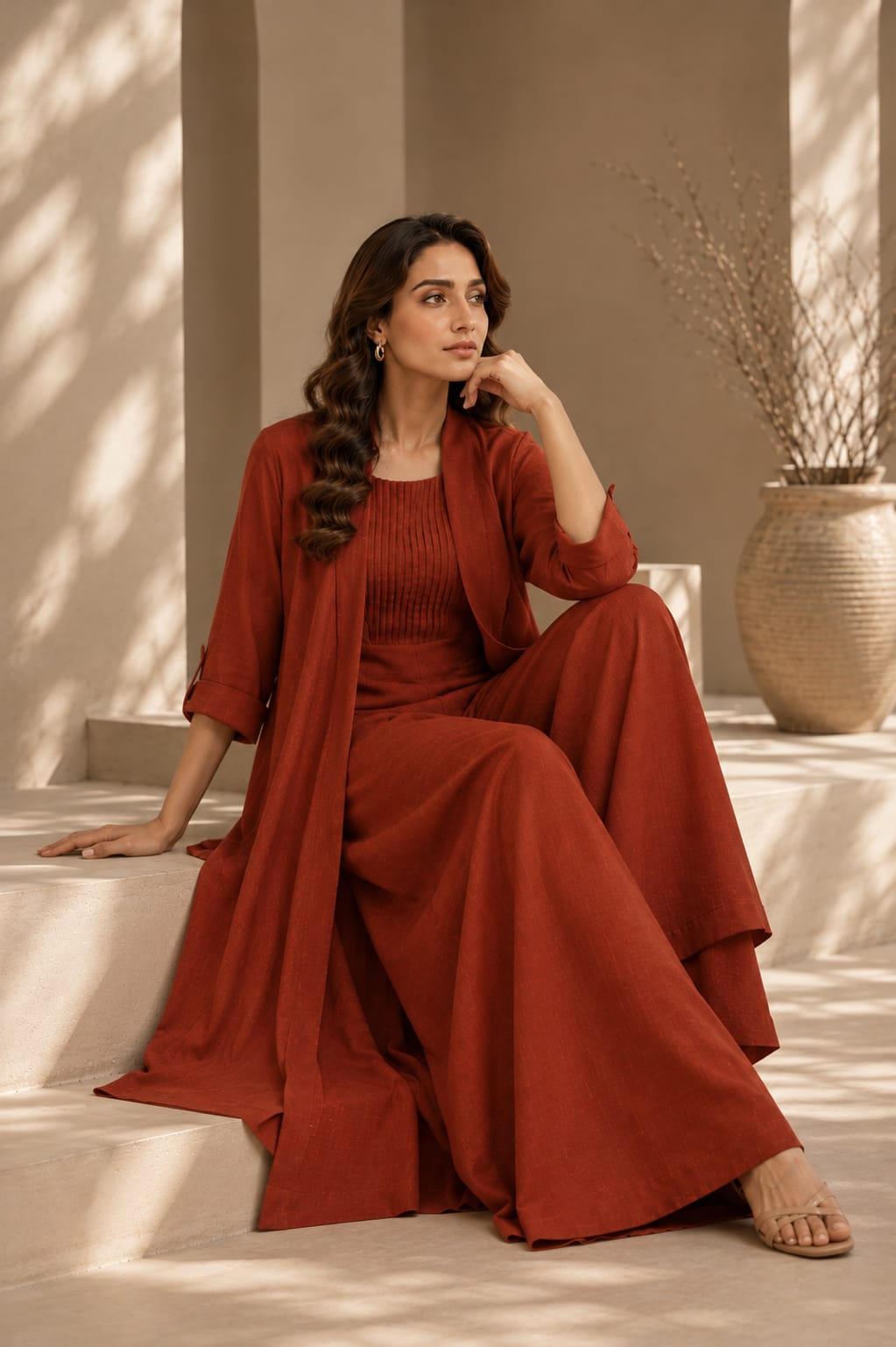 Rust  Pleated Jumpsuit