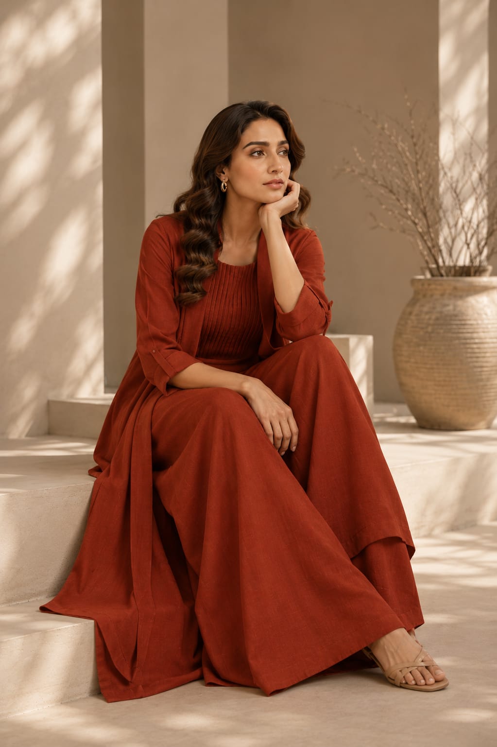 Rust  Pleated Jumpsuit