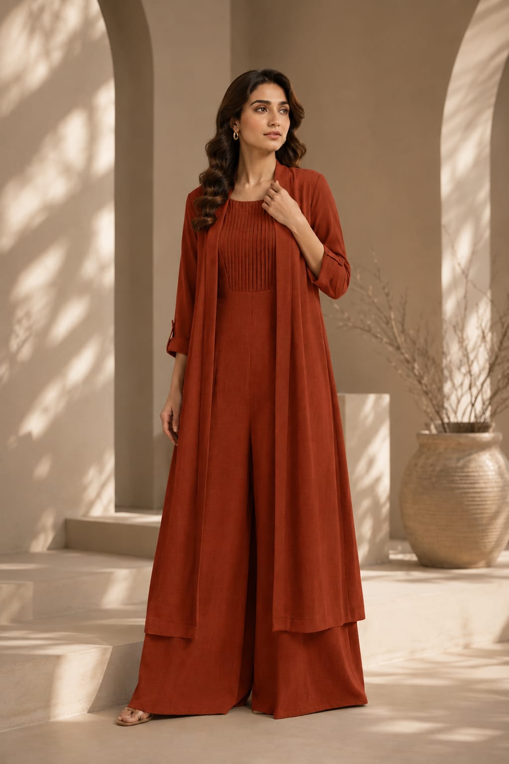 Rust  Pleated Jumpsuit